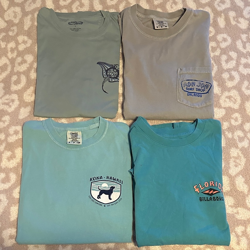 4 Cotton Surf Shop Tshirts Comfort Colors, Blue 84, Crazy Shirt, Billabong S/M